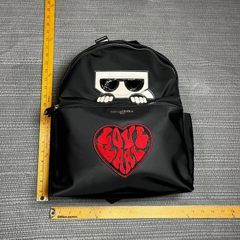 Karl Lagerfeld Paris K/Ikonik Nylon Backpack Black Love Karl Heart Patch New